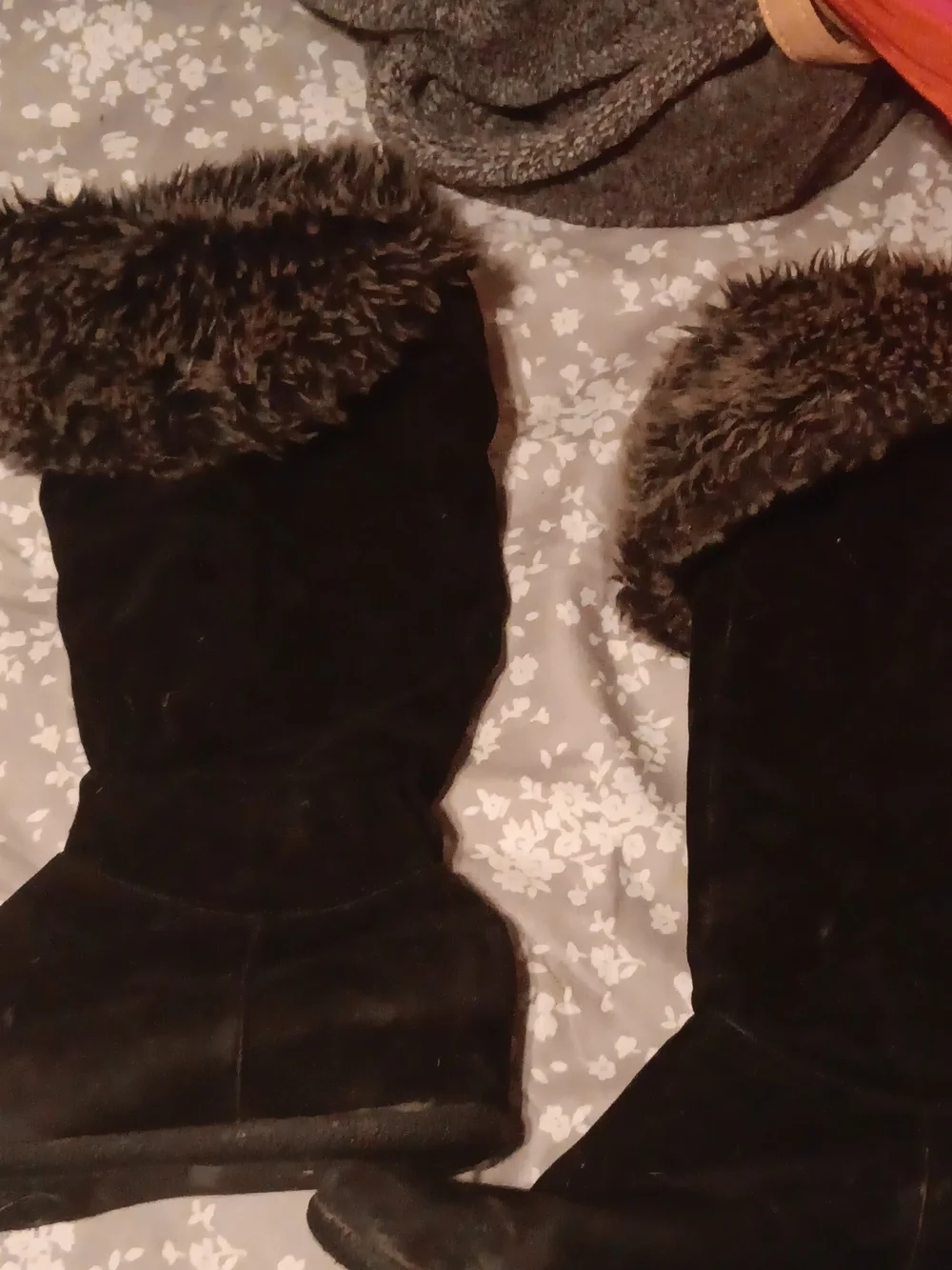 Black Faux Fur Trim Knee Boots